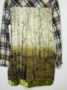 Arrata Silent Journey Womens Plaid Button Down Tunic Top Sz M Woods Velvet